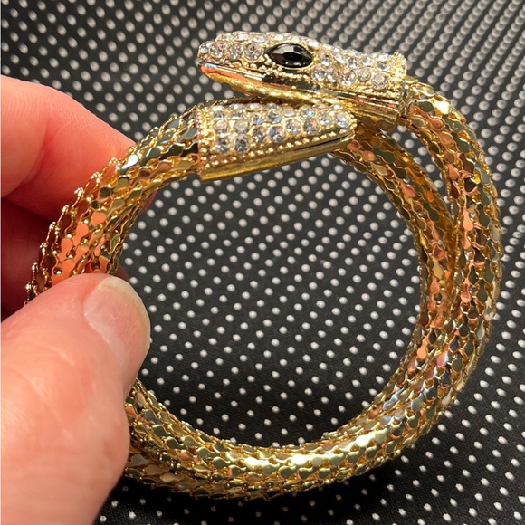 2296-ATT Inlaid Rhinestone Gold Tone Snake Bangle Bracelet - Picture 5 of 12
